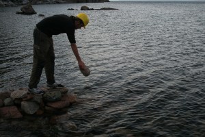 Josef working on the bridge.  Hard hats made the work more exciting.
