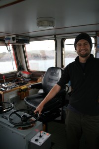 Adam driving the M.V. Loch Buie