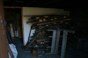 Wood shed.  The batteries for the solar panels are behind the white partition.