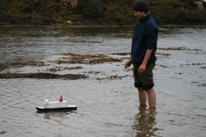 Adam's cardboard ferry the M.V. Camas